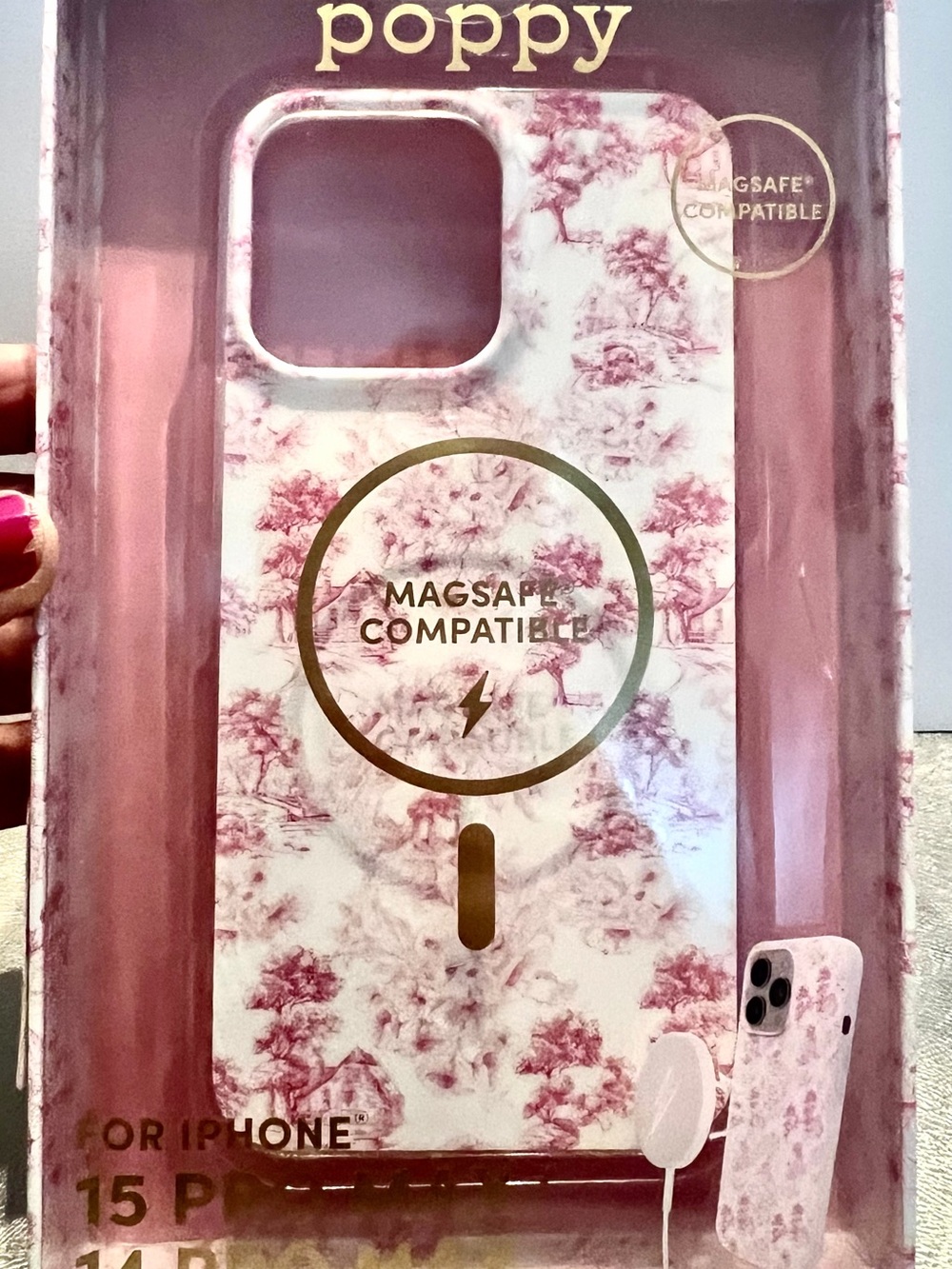 NEW XO Poppy MagSafe Compatible iPhone Case. 14 & 15 Pro Max. - Pink Toile.